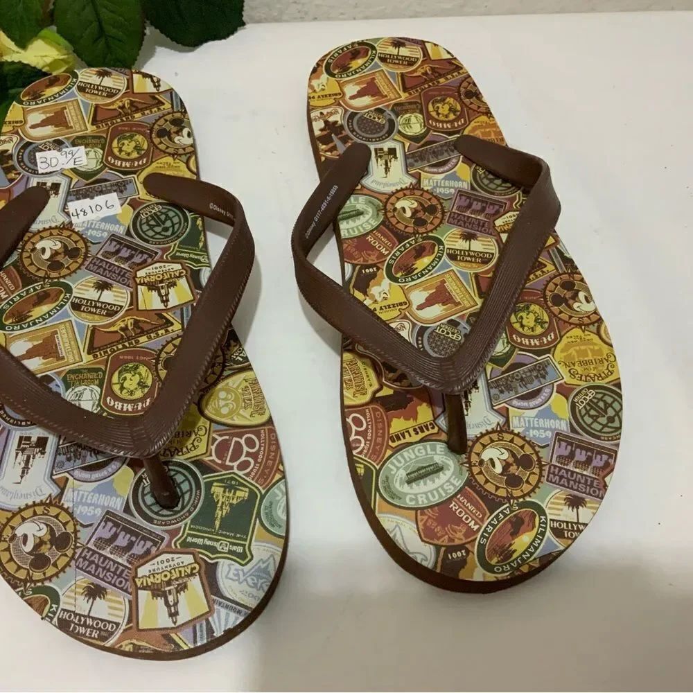Disney Themed Brown Casual Slide Flip Flop Sandals Shoes Men’s 8